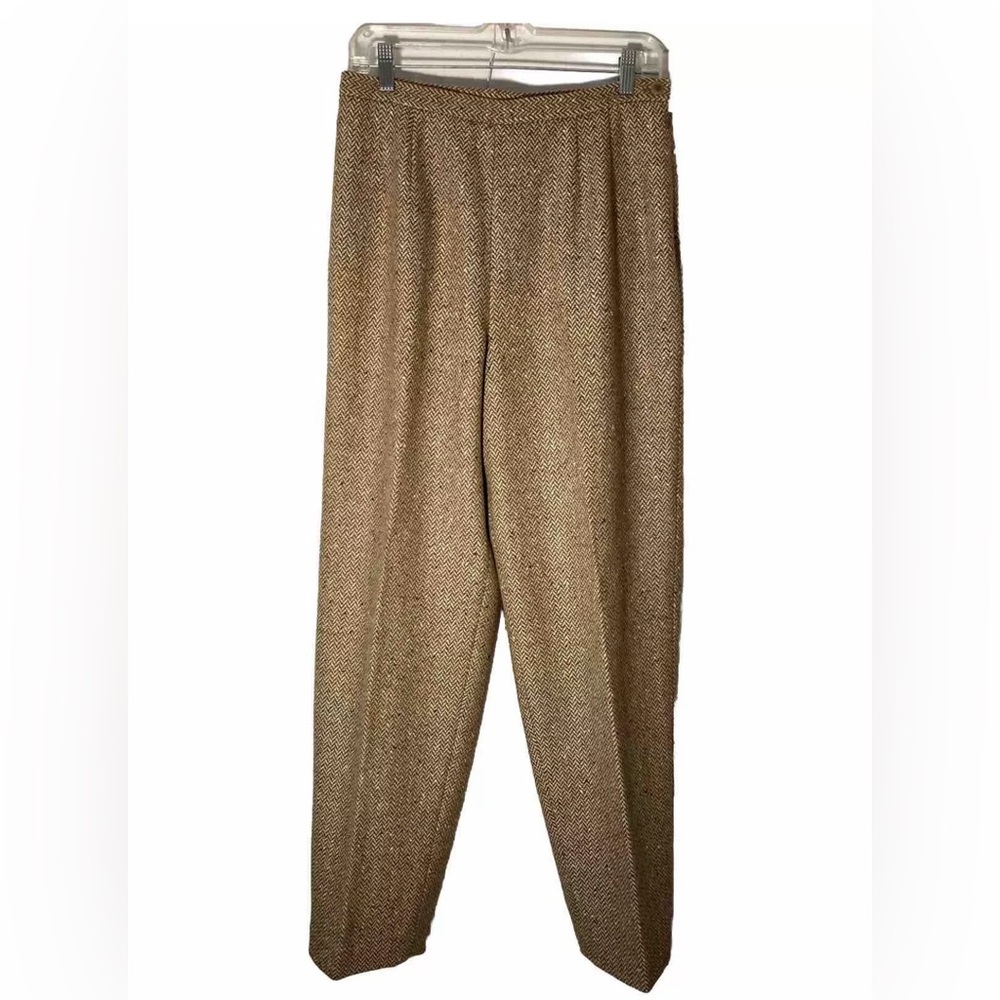 Vintage Talbots 10 100% Wool Herringbone High Rise Pants Tan Cream Italian